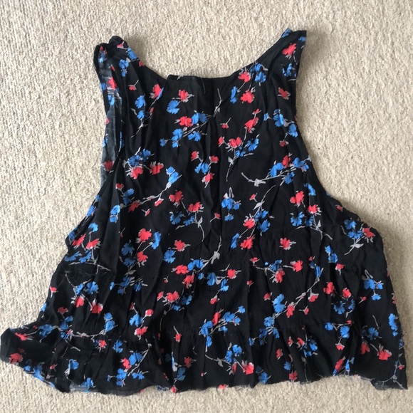 Free People Intimates Black Floral flared Crop Top, Size medium - Picture 3 of 3